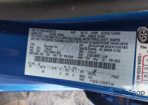 2011 Ford Fiesta Se из США, поврежденный, VIN 3FADP4BJ6BM108185